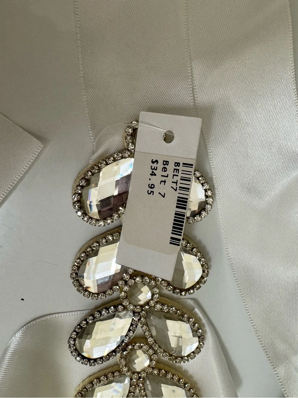 Bridal Crystal Satin Tie Waist Belt - White